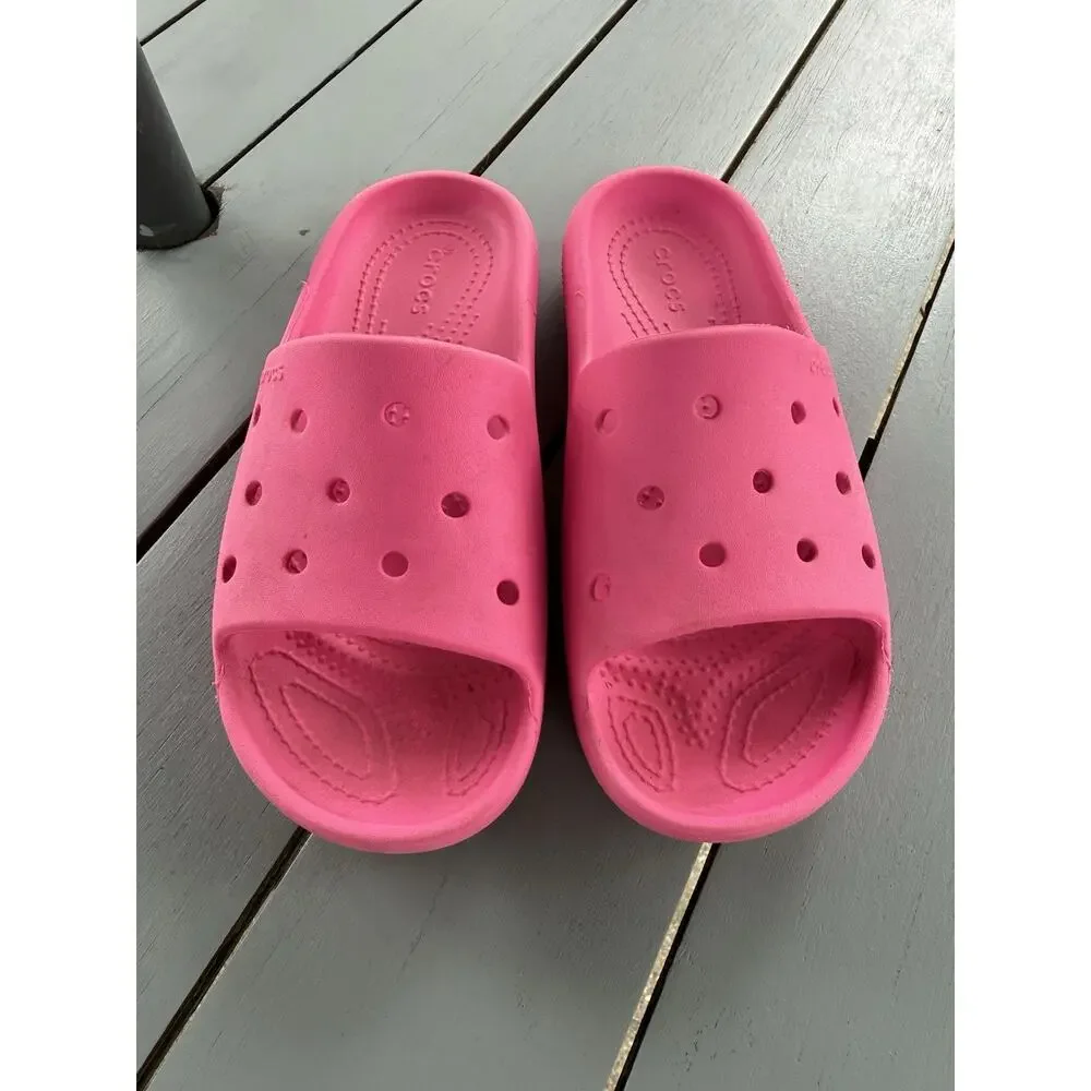 Crocs Classic Slides Pink Slip On Sandals Shoes Hot Pink Kids Youth Size J4
